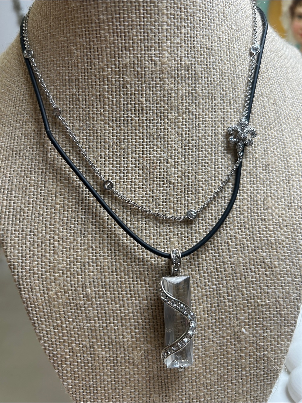 Silver Crystal Spiral Pendant Layered Necklace - Women Jewelry